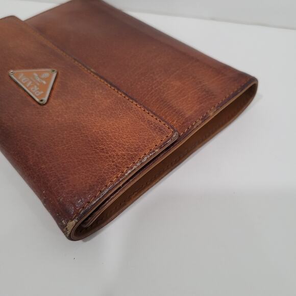 PRADA Smooth Geniue Leather Logo Plate Wallet Medium Envelope Medium Fair Vintag - Picture 15 of 16